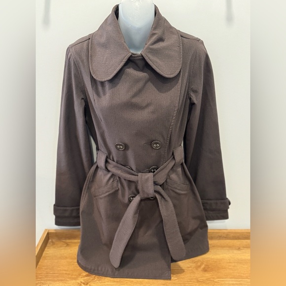 LULULEMON Brown Herringbone Double Breasted Studio Trench Coat. Size 6 - Picture 2 of 11